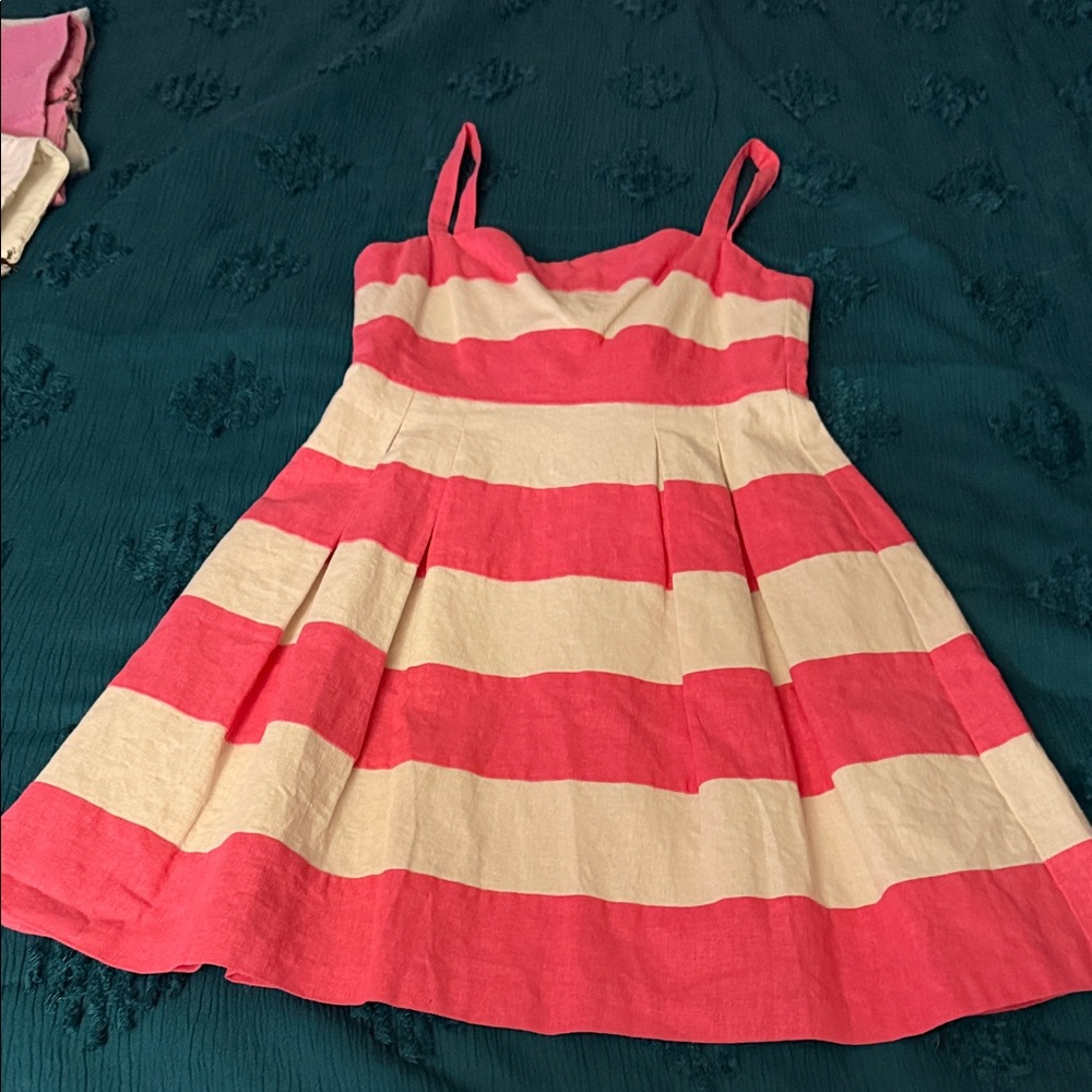 LOFT Pink and Cream Striped Casual Dress